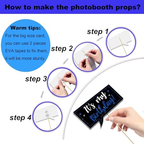 38 Pcs Birthday Photo Booth Props Kit with Frame, Happy Birthday Party Favors Supplies Bday Party Decorations Set for Girls Women Really Glitter Selfie Paper Party Supplies (Blue)