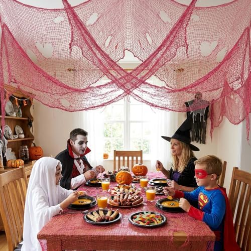 300'' x 80''Large Pink Halloween Creepy Cloth, Spooky Gauze Decoration