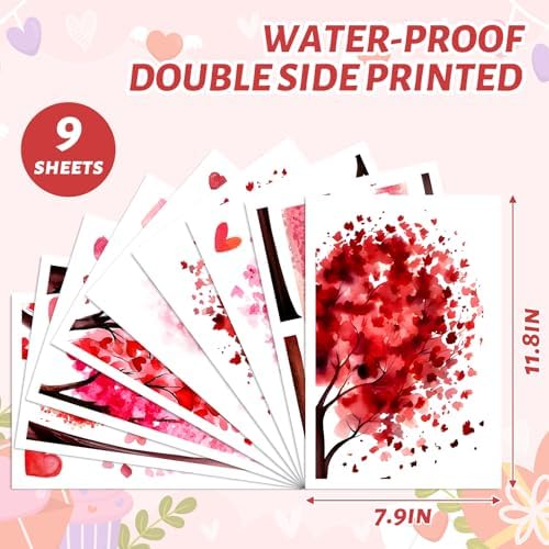 JarThenaAMCS Valentine's Day Window Clings Window Stickers Love Heart Tree Double-Sided Glass Decals for Wedding Anniversary Home Office Classroom Party Wall Decor, 9 Sheets