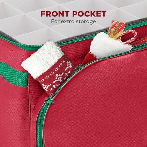 HOLDN’ STORAGE Premium Christmas Ornament Storage Container - Holds Up to 72-4” Ornaments Durable 600D Fabric - Adjustable Dividers - 3 Individual Trays - Metal Frame - Red