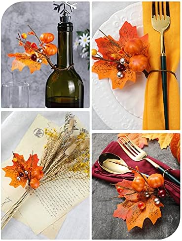 Patelai 12 Pcs Fall Napkin Rings Maple Leaf Pumpkin Napkin Holder