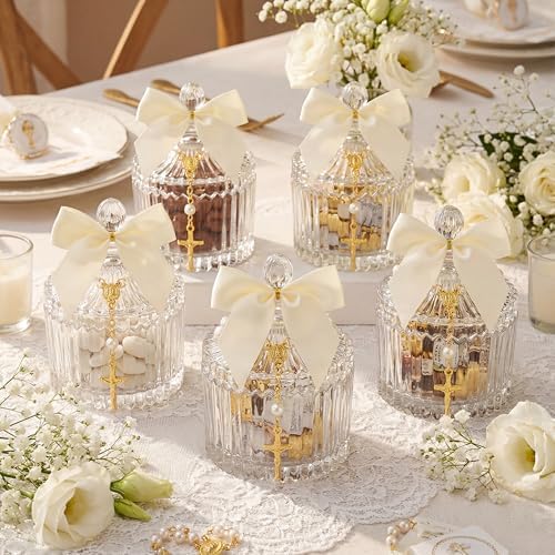 Chuangdi 6 Sets Baptism Favors for Guests Crystal Candy Bowl Gift,White