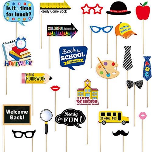 24 Sets Back to School Photo Booth Props Kit - First Day of School Camera Props Kit Party Supplies for Kids and Adults