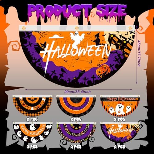 12 Pcs Happy Halloween Bunting Halloween Ghost Half Fan Banner