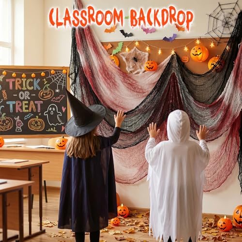 6-Pack 30 x 72 inches Halloween Creepy Cloth Decor, Black and Red