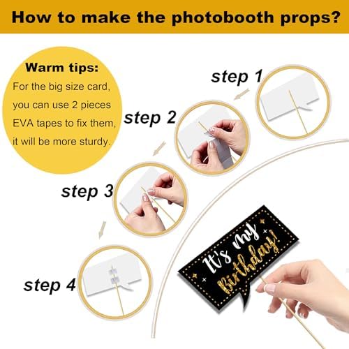 38 Pcs Birthday Photo Booth Props Kit with Frame, Happy Birthday Party Favors Supplies Bday Party Decorations Set for Girls Women Really Glitter Selfie Paper Party Supplies (Gold)