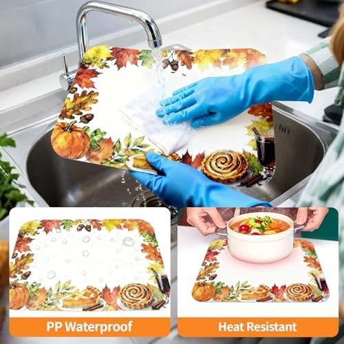 Fall Plastic Placemats Set of 6, Wipeable Maple Leaf Place Mat 11x15.7 Inch Thanksgiving PP Table Placemat for Kitchen Dining Indoor Outdoor Party Decor