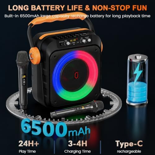 HWWR 120W Peak Karaoke Machine with 2 Wireless Microphones, TWS Bluetooth Party Speaker with Vocal Removal & Recording for Birthday Parties, Family Karaoke Nights, Backyard BBQs & Outdoor Parties