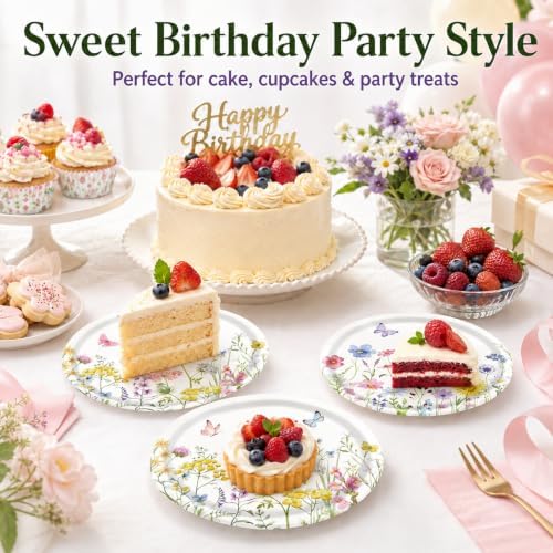 48 Pcs Wildflower Paper Plates, 7 Inch Floral Dessert Plates