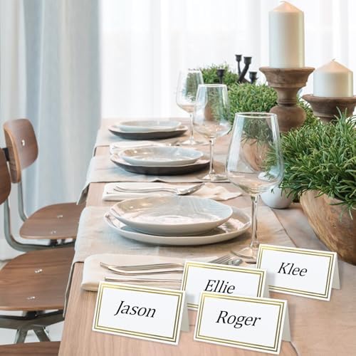 100-Pack Premium Place Cards for Table Setting with Double Gold Foil Border