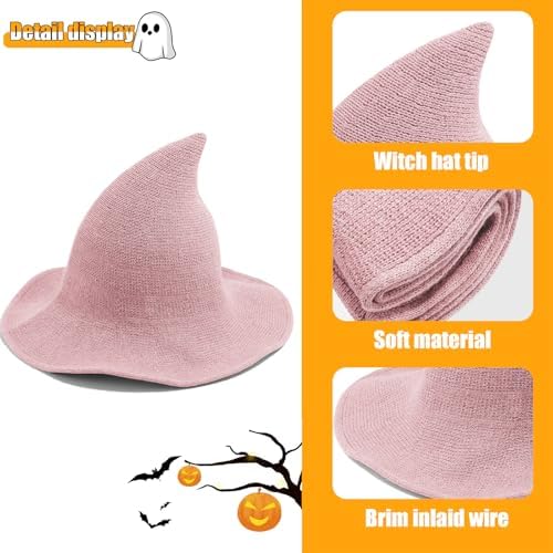 Leuceiy Witch Hat for Women, Wide Brim Foldable Wool Kintted Wizard Hats