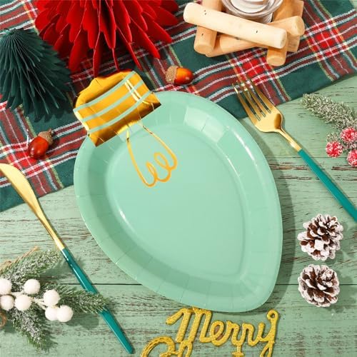 Whaline 60 Pcs Christmas Paper Plate Disposable Plates Boho Gold Foil Xmas Light Dinner Plate for Xmas Winter Party Table Decor Supplies, 10.4 x 6.7 In