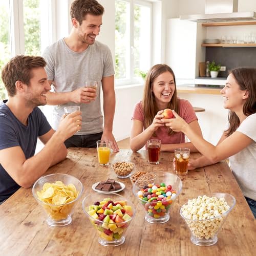 LemonRoad 6 Pcs Clear Plastic Serving Bowls with Scoops, Candy Bowls for Party Table, Disposable Angled Buffet Containers Dishes for Salad Fruit Snacks Appetizer Bar Catering Supplies(19oz)