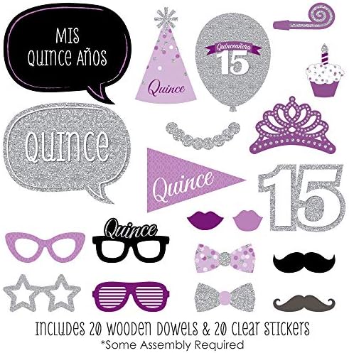 Quinceanera Purple - Sweet 15 Photo Booth Prop Kit, DIY Props - 20pc
