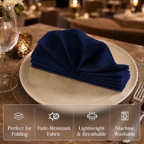 CLOUDLOOM Regular Stitch Cotton Cloth Napkins Navy Blue Set of 12, 17"x17"