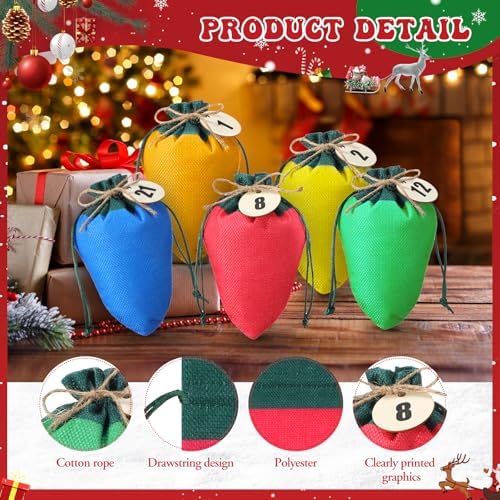 25 Pcs Christmas Lights Advent Calendar Bags 25 Days