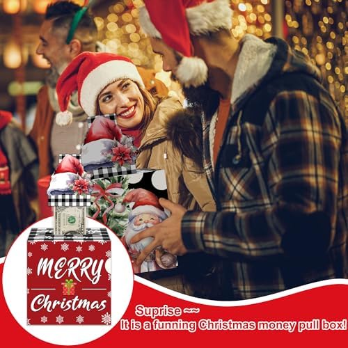 Christmas Santa Party Gifts, Merry Christmas Santa Cash Box, Christmas Money Gift Box with Xmas Hat Pull Out Card and Cash Holder, Xmas Money Gift Boxes for Boys Girls, Merry Christmas Party Decor