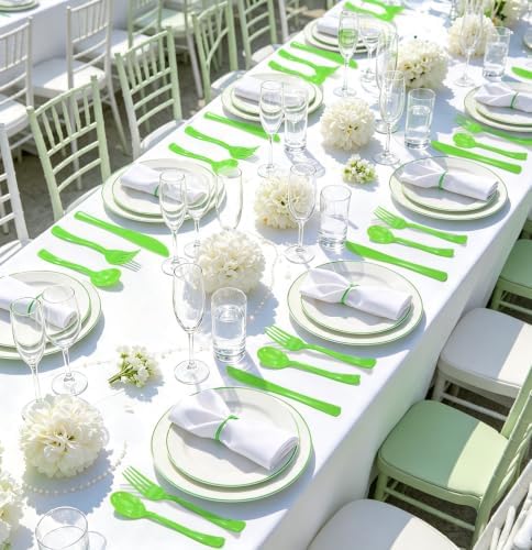 HEIPINIUYE 75 Pack Lime Green Plastic Cutlery Heavy Duty Green Plastic Knives Forks and Spoons Disposable Silverware Set for 25 Guest Camping Birthday Baby Shower Wedding Party Utensils Set