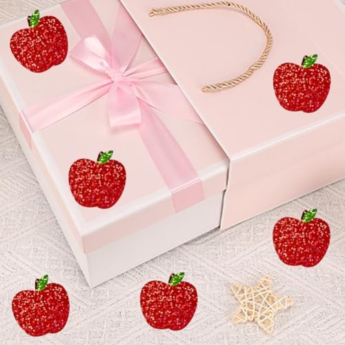 500Pcs Back to School Apples Stickers Roll Red Laser Sparkly Apples Label 1in Holographic Waterproof Decals Self-Adhesive Stickers for Envelope Scrapbook Decor First Day