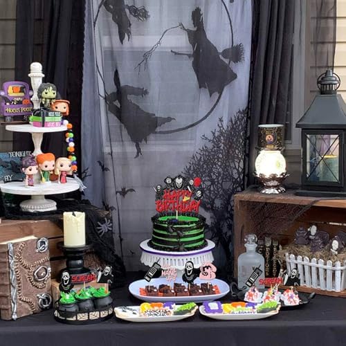25 PCS Horror Movie Cupcake Toppers - Happy Birthday Cake Topper, Bloody Knife, Have a Killer Birthday Picks for Classic Movie Theme Halloween Party Cake Decorations Supplies