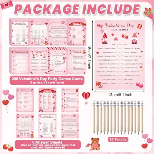 gisgfim 231Pcs Valentine’s Day Party Games Cards Valentines Gnome Bear Trivia Word Search Scramble Maze Games Sweet Party Gifts Supplies for School Classroom Family Activities Holiday Birthday Favor
