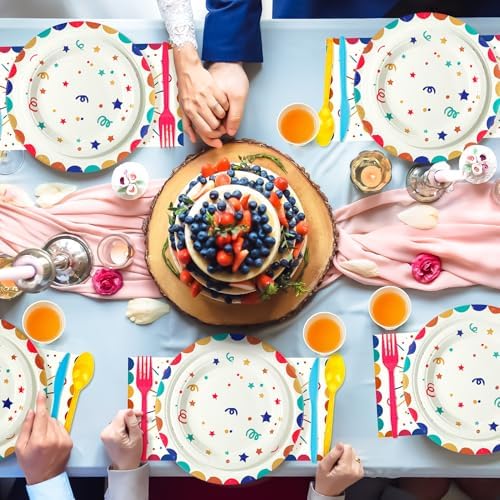 Multicolor Happy Birthday Party Plates Set, 168PCS Birthday Party Supplies