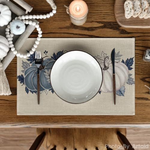 Artoid Mode Navy Blue Pumpkins Fall Placemats Set of 6-12 x 18 Inch