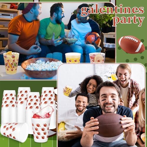Tioncy 50 Pcs 16oz Football Frosted Plastic Cups, Football Plastic Cups, Clear PP Frosted Reusable Cup Bulk for Sports Game Party Decorations Hot Coffee Wine Cold Drinks Supplies