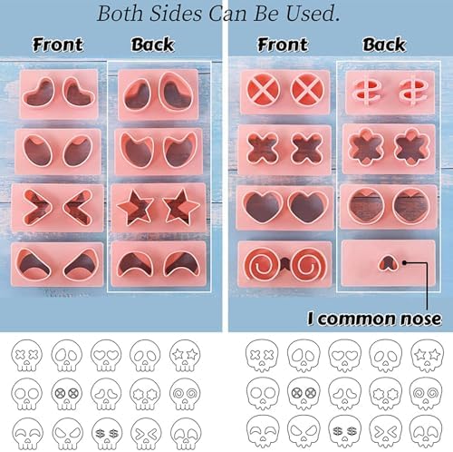 10Pcs DIY Skull Cookie Cutters Halloween Mix Match Face Embossing Molds