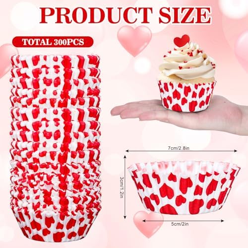 JarThenaAMCS 300 Pcs Valentine Cupcake Liners Red Heart Baking Cups Red White Standard Muffin Cupcake Wrappers For Anniversary Wedding Party Supplies