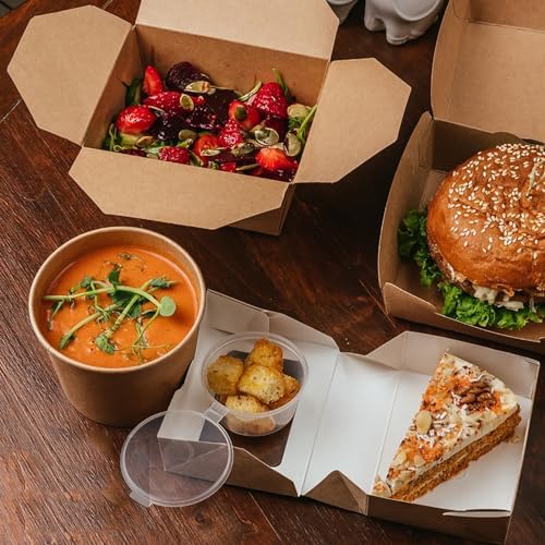 50 Pack 47 oz Large Takeout Food Container, Heavy-duty Microwave Kraft Paper Takeout Box, Leak Proof and Oil Resistant Paper Lunch Box, Cardboard takeout box for Restaurants, Homes, and Gatherings