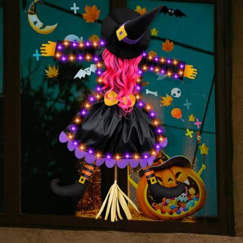 Halloween Decorations Outdoor, Solar Witch, Pink Hair