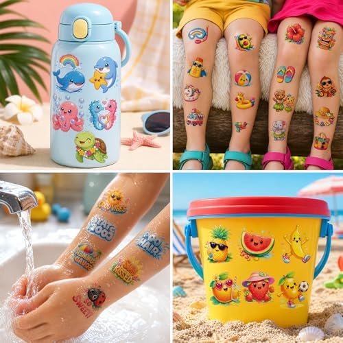 JCFIRE Temporary Tattoos for Kids Adults, Pool Hawaiian Luau Summer Party Decorations, Cute Summer Tattoos Stickers, Party Favors Rewards Supplies