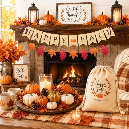 Uniwish Happy Fall Banner Garland Fall Thanksgiving Mantle Decorations