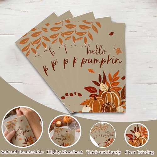 200 Pcs Fall Pumpkins Disposable Paper Napkins 2-Ply Absorbent Thanksgiving Harvest Autumn Dinner Guest Towels for Fall Party Bathroom Table Decor