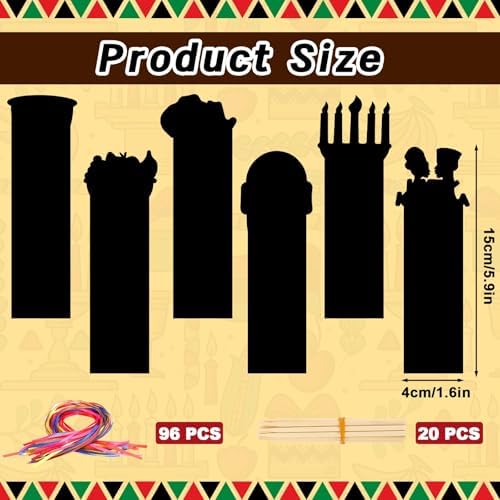 AUGSUN 96Pcs Kwanzaa Scratch Art Bookmarks Crafts for Kids