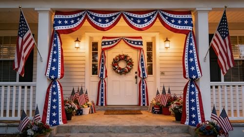 USA Bunting Flag 4th of July Red White Blue American Patriotic Independence Day and Memorial Days Decorations