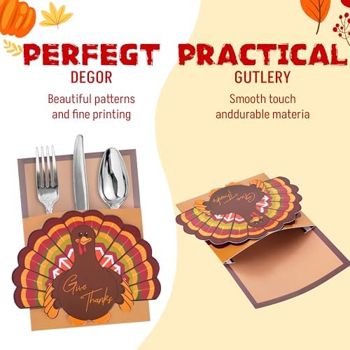 JOYIN 18PCS Thanksgiving Cutlery Holders Set, Thanksgiving Turkey Utensil Décor, Autumn Fall Harvest Party Supplies, ThankYou Cards, Table Decoration, Party Favors