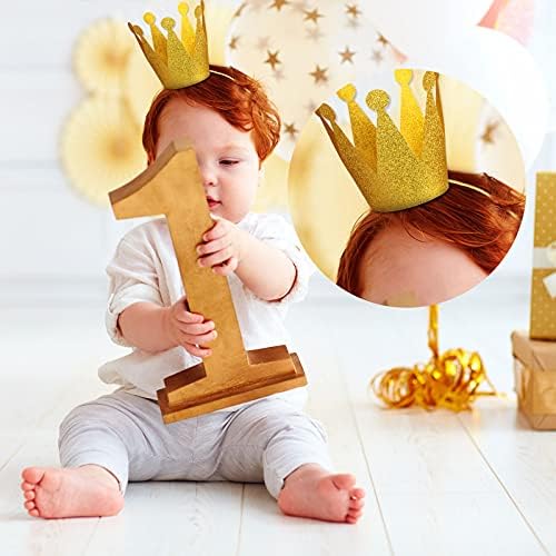 Gersoniel 24 Pcs Party Crown Hats Gold Glitter Paper with Elastic