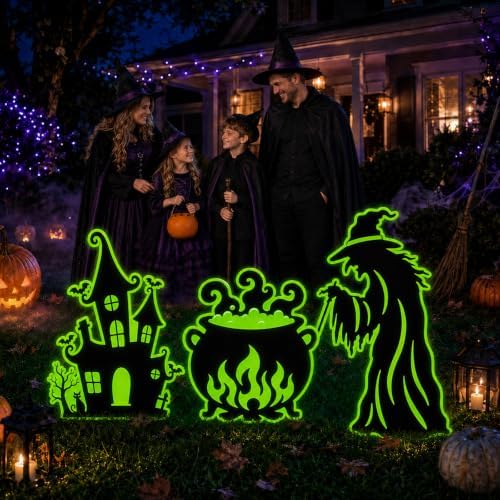 Halloween Decorations Outdoor, Witch Yard Signs with Stakes Glow In Dark
