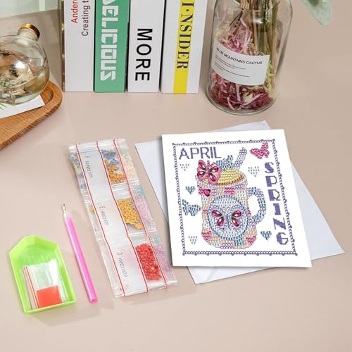 YOKUSHI 12 PCS Monthly Diamond Art Painting Greeting Cards, 12 Month from Jan - Dec Craft DIY Card Making Kits for Adults Gifts (Month)