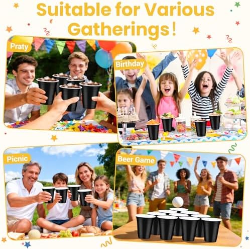50 Pcs Black Plastic Cups, 12 oz Disposable Cups for Party