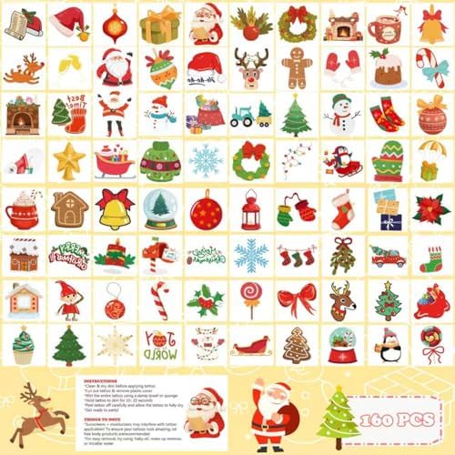 Stocking Stuffers - 160 PCS Christmas Tattoos for Boys Girls | Kids Games Crafts Party Favors Decorations for Grandkids- Christmas Sweaters Dress Shirts Outfit for Women Adults