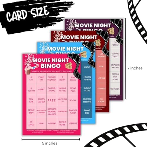 XOXO Parents Movie Night Bingo Cards, Reusable Supplies - RomCom
