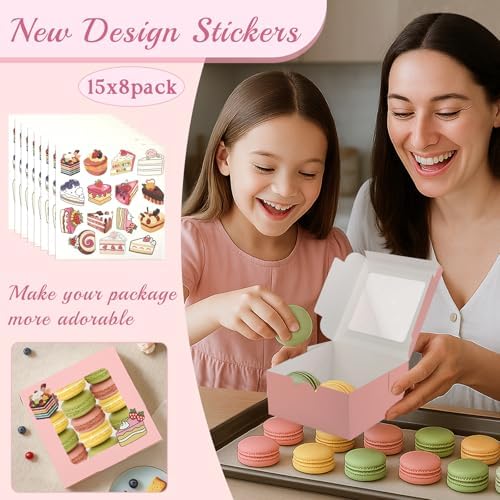 OAMCEG Cupcake Boxes with Window, 6x6x3 Inches Cookie Boxes,80 Pack,Pink
