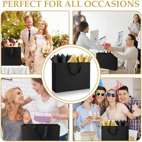 Epoesch 6 Pack Extra Large Black Gift Bags with Handles and Tissue Papers
