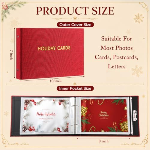 Spiareal Christmas Red Card Organizer with 100 Page suit 6x8 In Card Photo