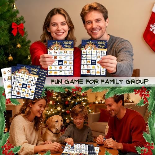 24-Person Christmas Bible Bingo Cards Set - Large Group Religious Party Games for Adults - Nativity Scene Sunday Church Activity Supplies - Christian Faith-Based Holiday Bingo Game