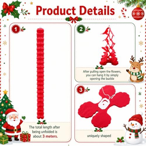 15 Pcs Christmas 4-Leaf Clover Paper Streamer Garland - Red Green White