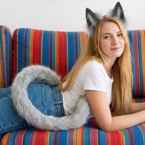 CHOICEONE Cat Fox wolf Ears and Tail Set with Paws Gloves Faux Fur Animal Cosplay Costume Accessories for Halloween Party